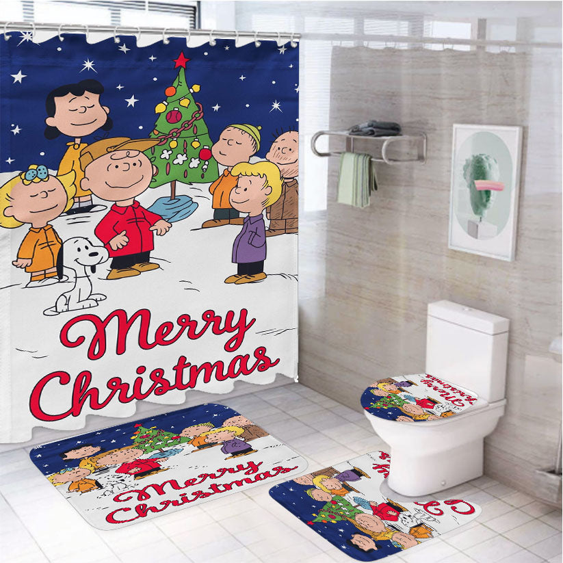 Charlie Brown Christmas 4Pcs Bathroom Set Shower Curtain