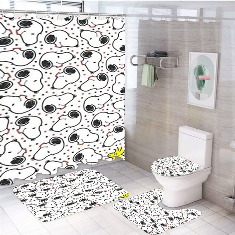 Charlie Brown Snoopy Cartoon 4Pcs Bathroom Set Shower Curtain