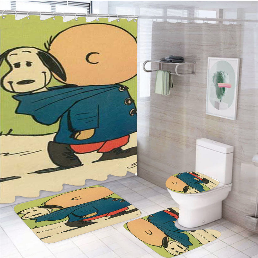 Charlie Brown Snoopy In Hood 4Pcs Bathroom Set Shower Curtain