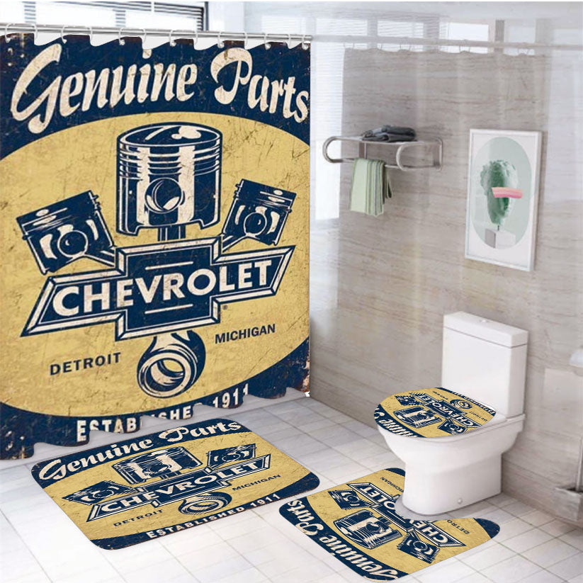 Chevy Retro Car Poster 4Pcs Bathroom Set Shower Curtain