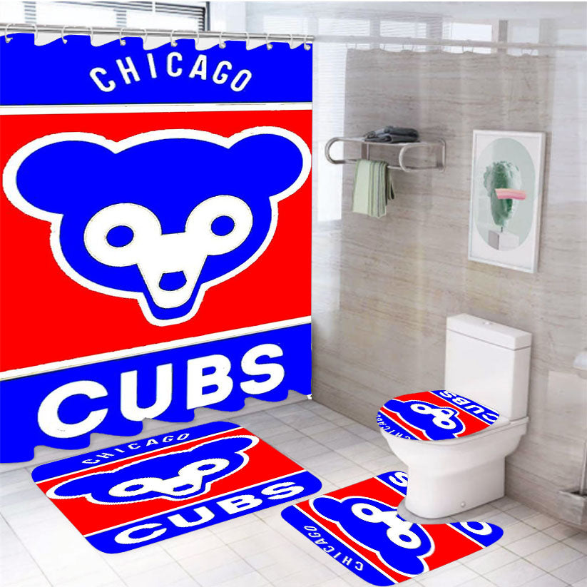 Chicago Cubs Bear Logo 4Pcs Bathroom Set Shower Curtain