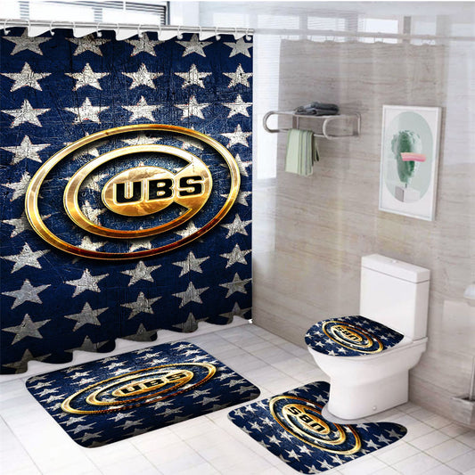 Chicago Cubs Golden Logo Usa 4Pcs Bathroom Set Shower Curtain
