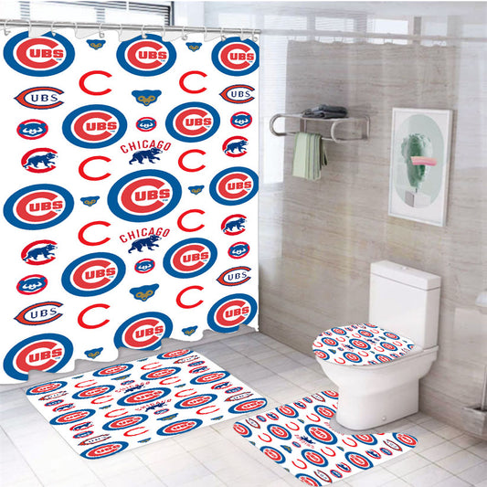 Chicago Cubs Logo Pattern 4Pcs Bathroom Set Shower Curtain