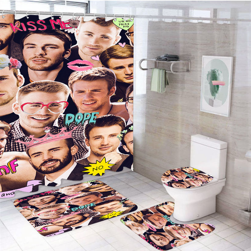 Chris Evans Captain America 4Pcs Bathroom Set Shower Curtain