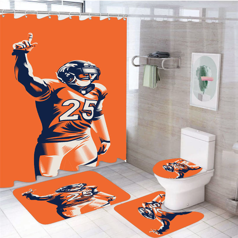 Chris Harris Jr Denver Broncos Nfl Illustration 4Pcs Bathroom Set Shower Curtain