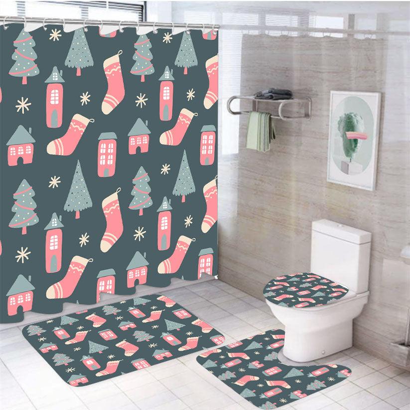 Christmas Patterns Set 07 4Pcs Bathroom Set Shower Curtain