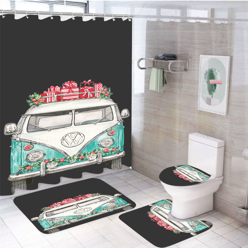 Christmas Vw 4Pcs Bathroom Set Shower Curtain