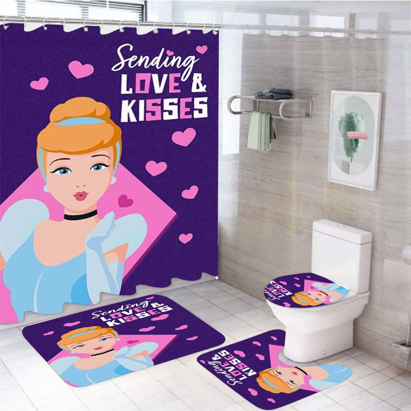Cinderella Sending Love & Kisses 4Pcs Bathroom Set Shower Curtain