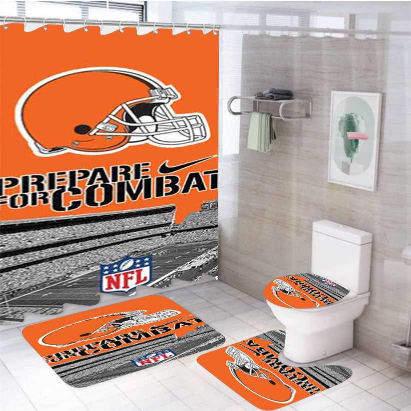 Cleveland Browns Prepare 4Pcs Bathroom Set Shower Curtain
