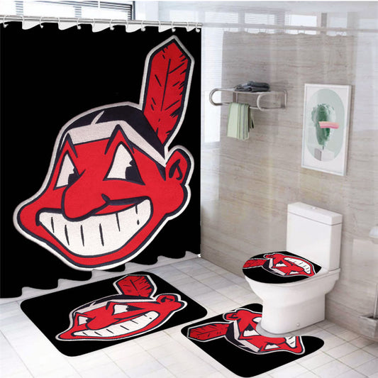 Cleveland Indians 4Pcs Bathroom Set Shower Curtain