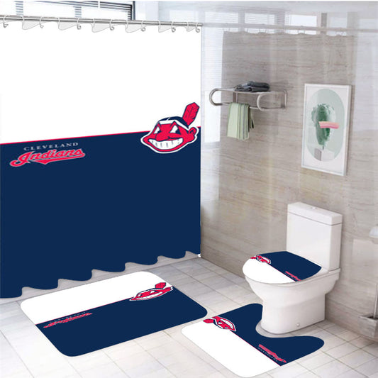 Cleveland Indians Baseball 4Pcs Bathroom Set Shower Curtain