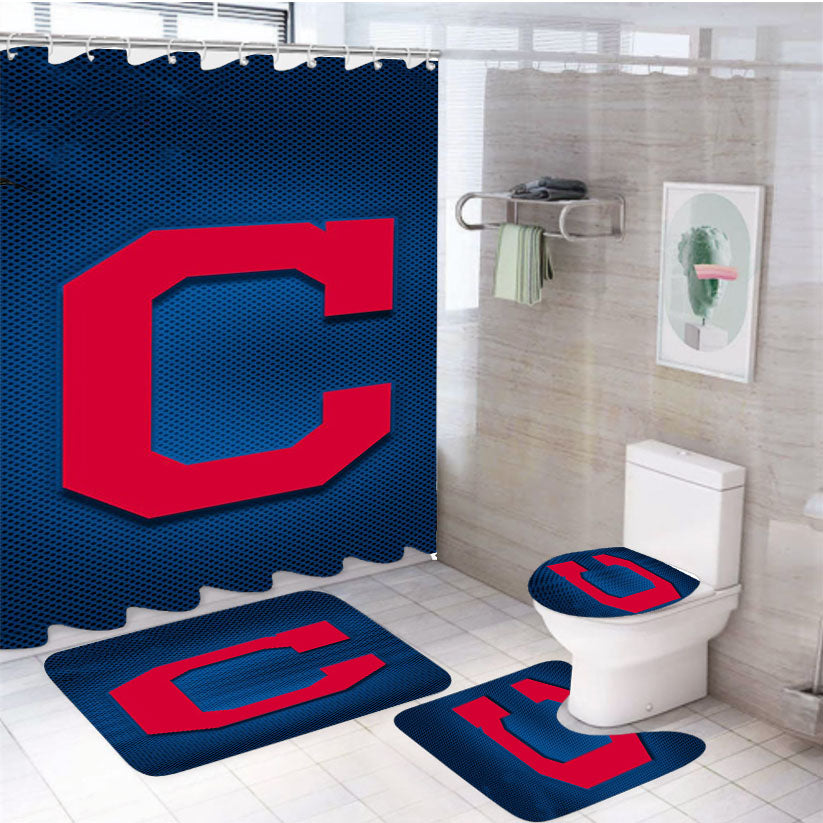 Cleveland Indians Logo 2 4Pcs Bathroom Set Shower Curtain
