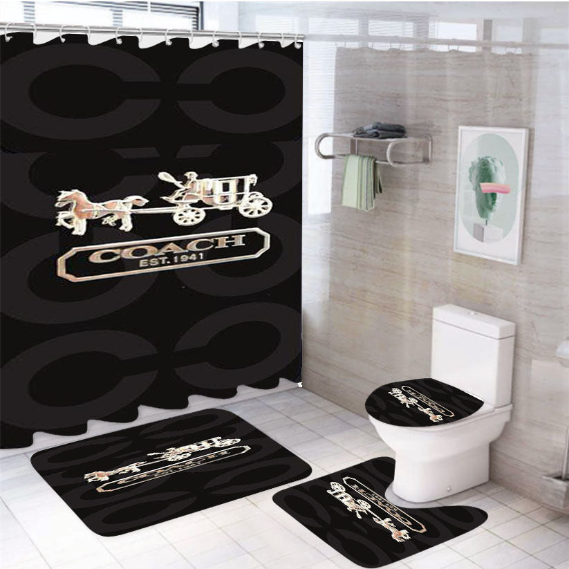 Coach Bag Logo 4Pcs Bathroom Set Shower Curtain