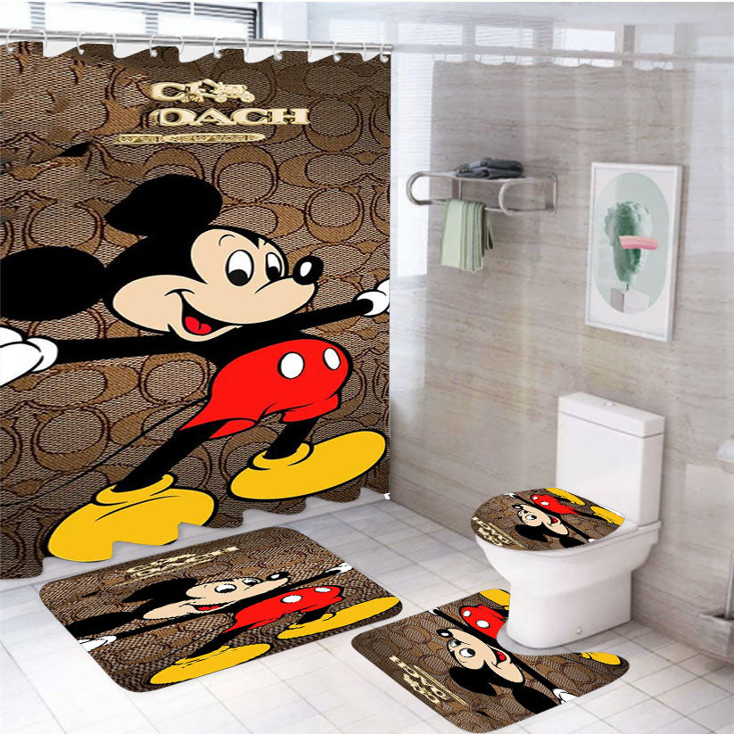 Coach Brown Mickey Mouse 2 4Pcs Bathroom Set Shower Curtain