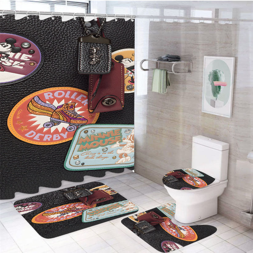 Coach Disney Patch Black 4Pcs Bathroom Set Shower Curtain