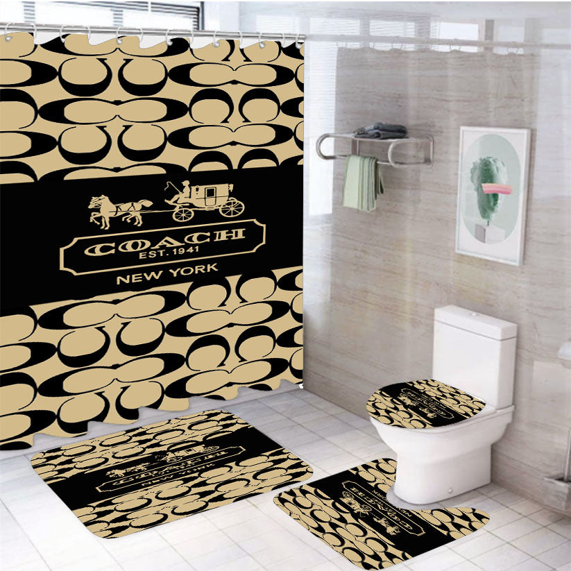 Coach Logo Wallpaper 4Pcs Bathroom Set Shower Curtain