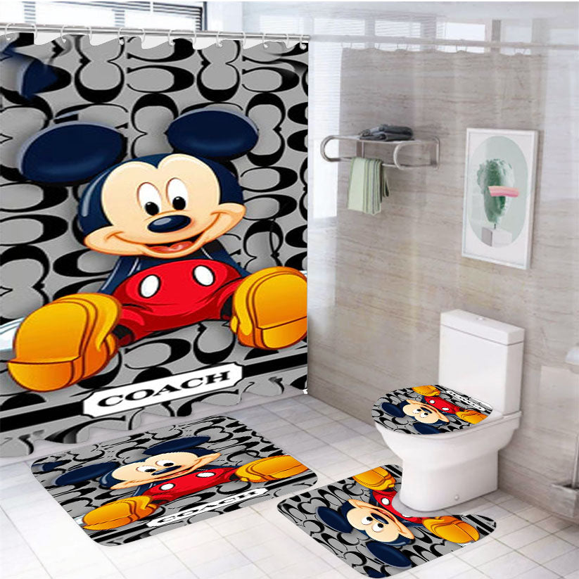 Coach Mickey Mouse Cartoon 4Pcs Bathroom Set Shower Curtain