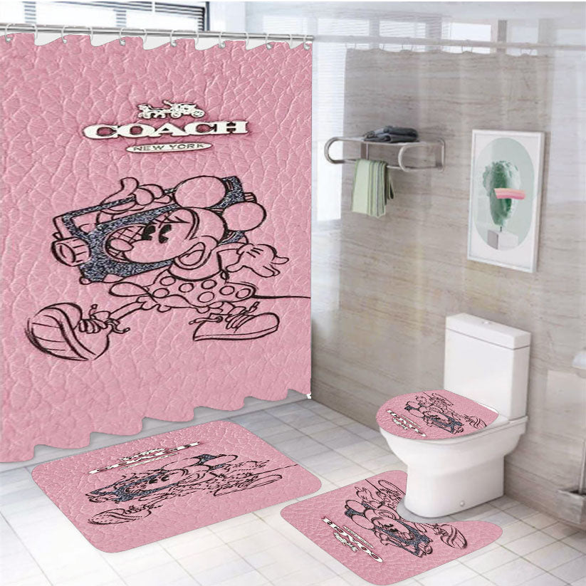 Coach Minnie Mouse Pink 4Pcs Bathroom Set Shower Curtain