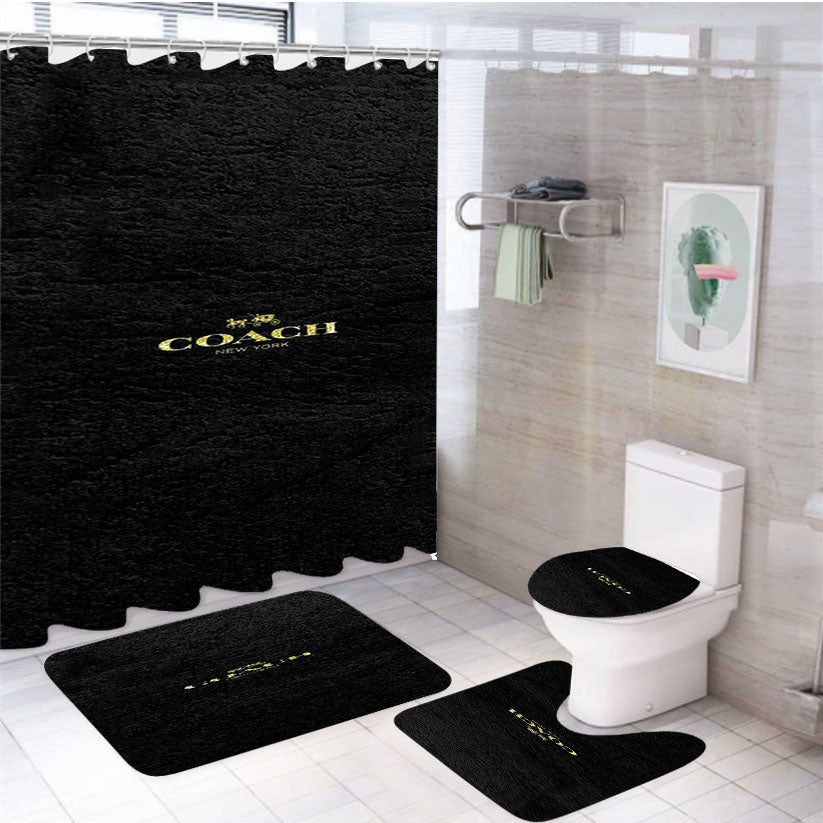 Coach New York Black Leather 4Pcs Bathroom Set Shower Curtain