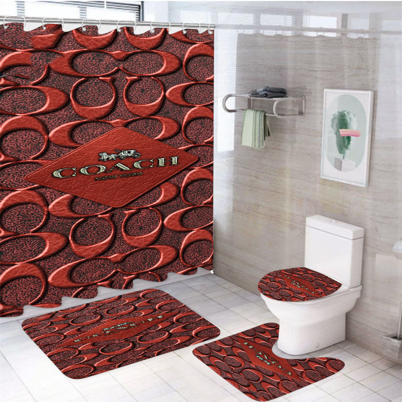 Coach New York Brown 4Pcs Bathroom Set Shower Curtain