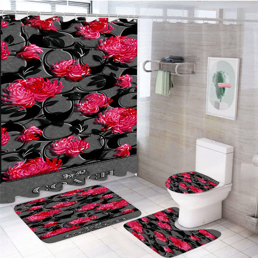 Coach New York Flower 3 4Pcs Bathroom Set Shower Curtain