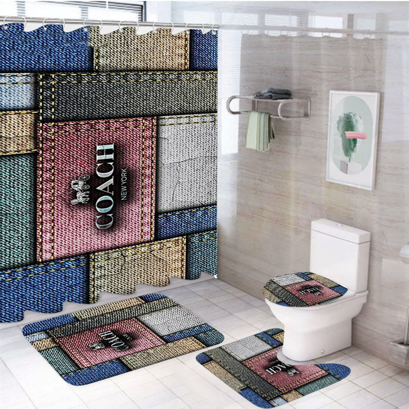 Coach New York Logo Jeans 4Pcs Bathroom Set Shower Curtain