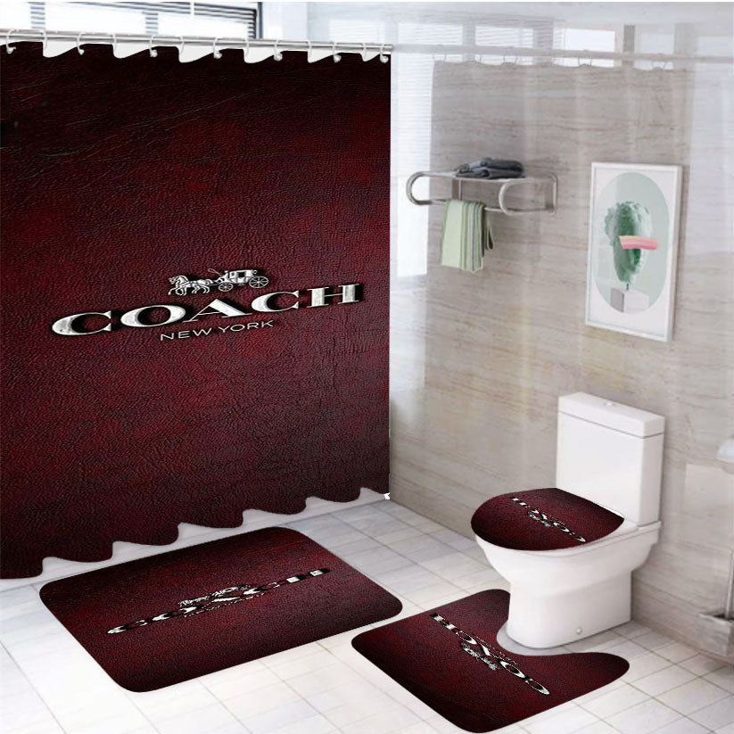Coach New York Logo Leather 4Pcs Bathroom Set Shower Curtain