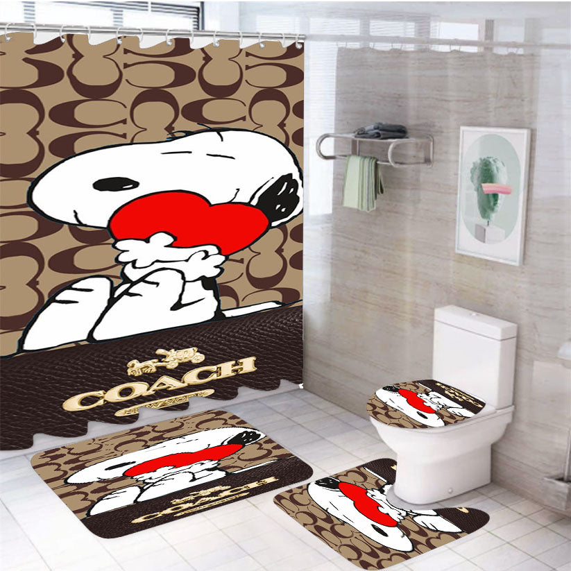Coach New York Snoopy 4Pcs Bathroom Set Shower Curtain