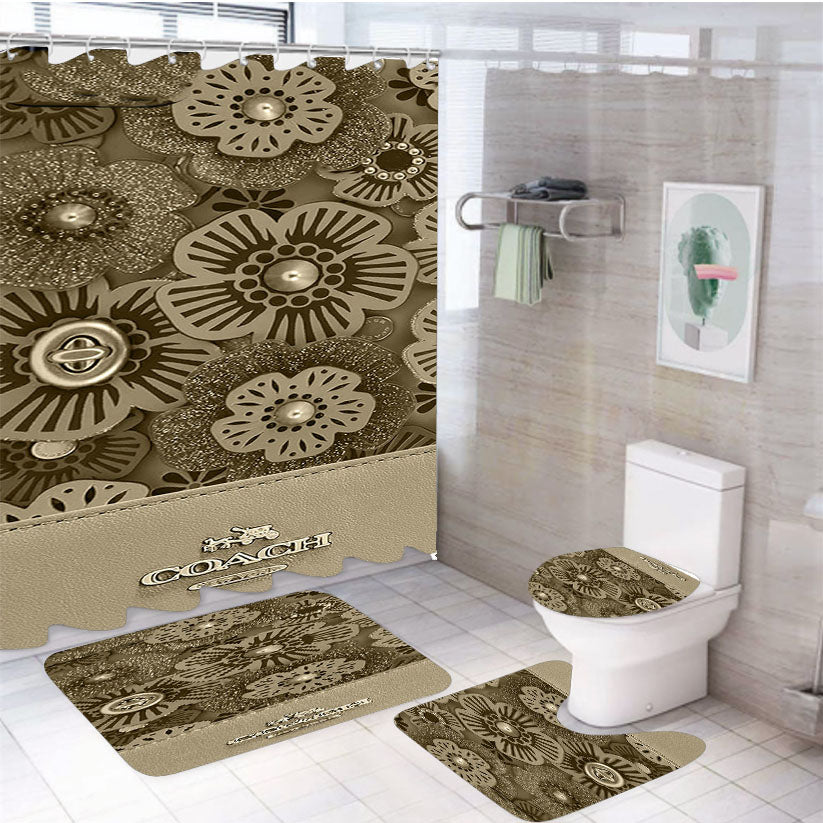 Coach New York Tea Rose 4Pcs Bathroom Set Shower Curtain