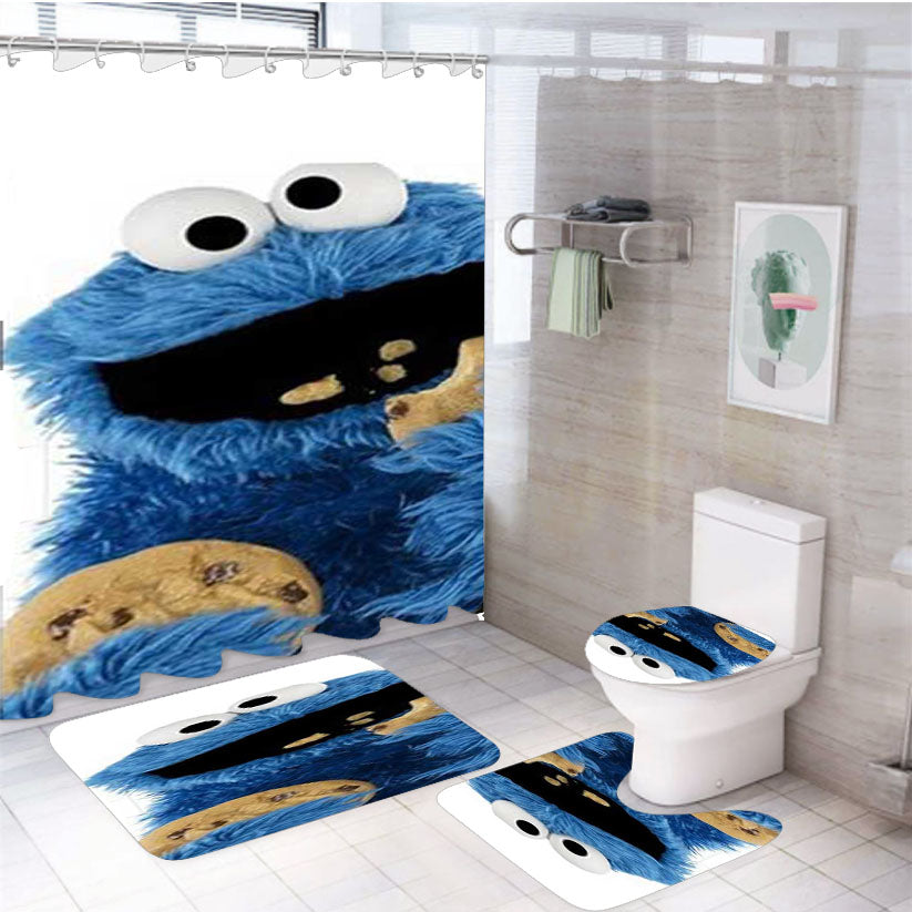 Cookie Monster Eating Cookies 4Pcs Bathroom Set Shower Curtain