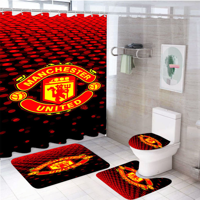 Cool Manchester United Logo 4Pcs Bathroom Set Shower Curtain