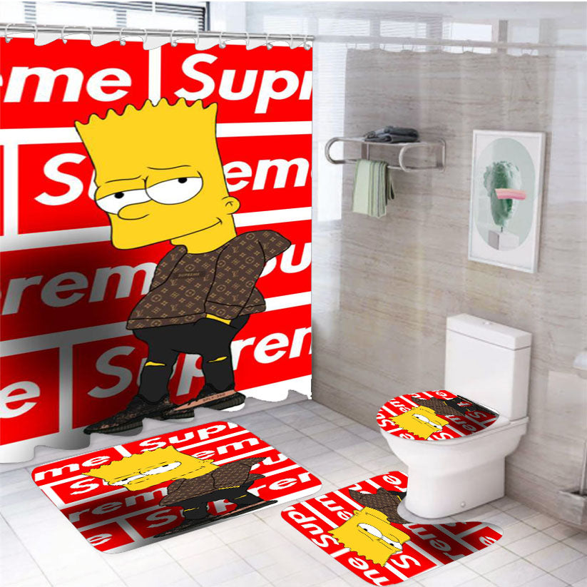 Cool Supreme Cartoon 4Pcs Bathroom Set Shower Curtain