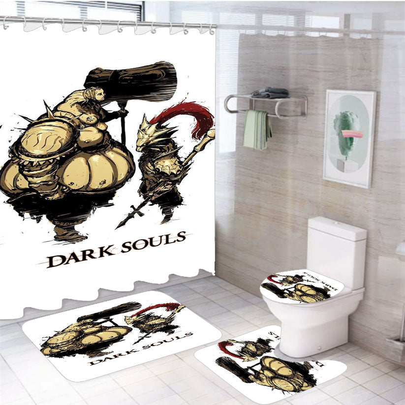 Cute Chibi Art Dark Souls 4Pcs Bathroom Set Shower Curtain