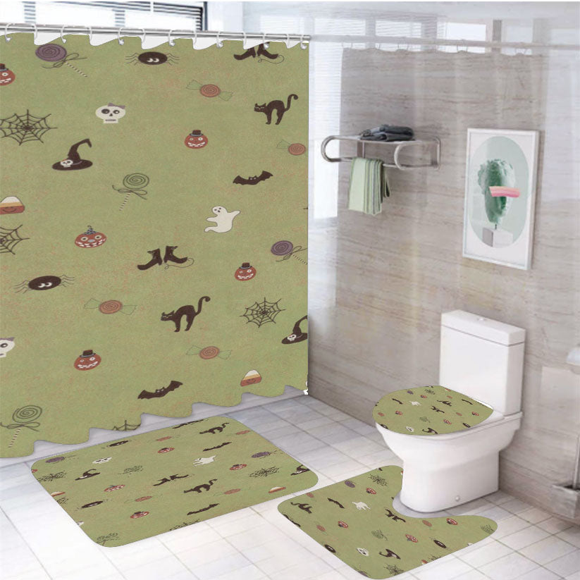Cute Halloween Pattern Wallpaper 4Pcs Bathroom Set Shower Curtain