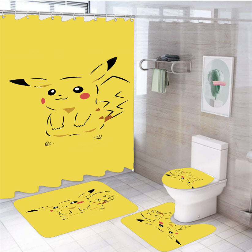 Cute Pikachu 4Pcs Bathroom Set Shower Curtain