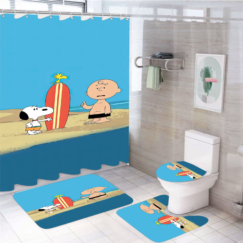 Cute Snoopy Dog 4Pcs Bathroom Set Shower Curtain