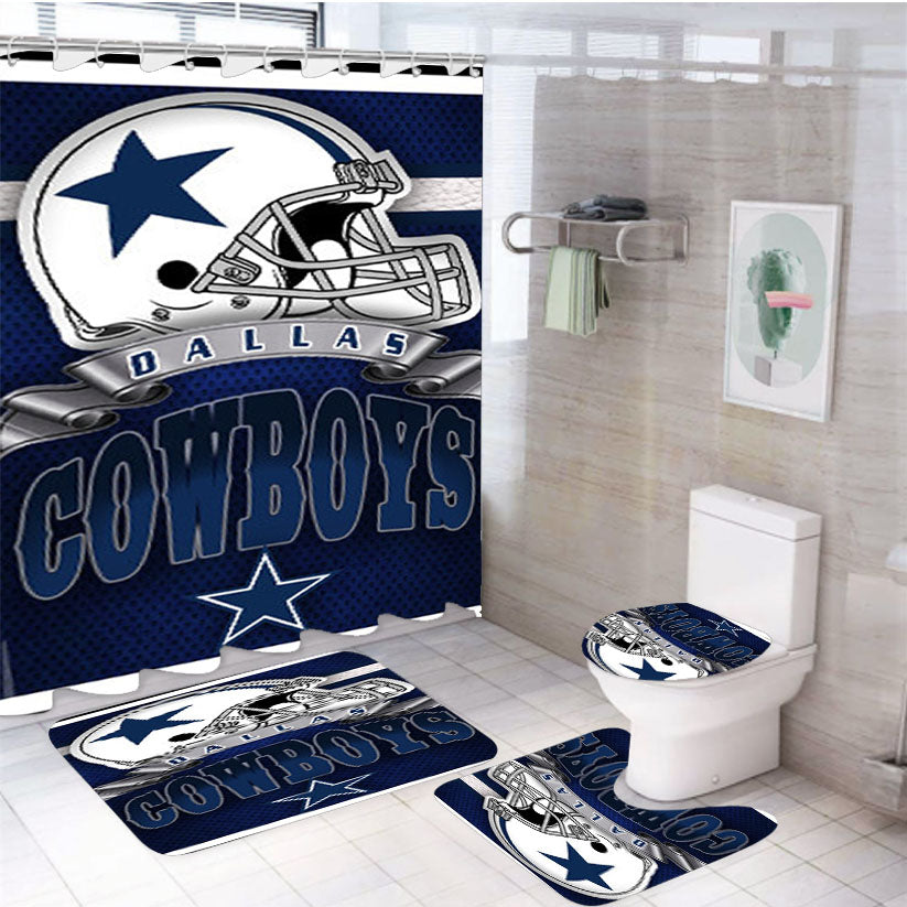 Dallas Cowboys 4Pcs Bathroom Non-Slip Rugs Shower Curtain Fabric Waterproof