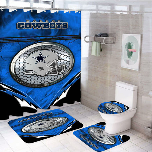 Dallas Cowboys Helmet 4Pcs Bathroom Set Shower Curtain
