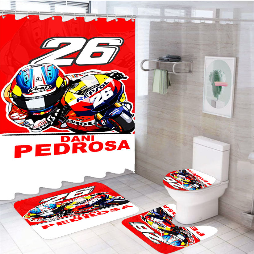 Dani Pedrosa Motogp Caricature Repsol Honda 4Pcs Bathroom Set Shower Curtain