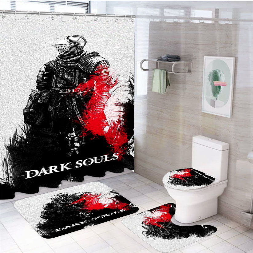 Dark Souls Game Wallpaper 4Pcs Bathroom Set Shower Curtain