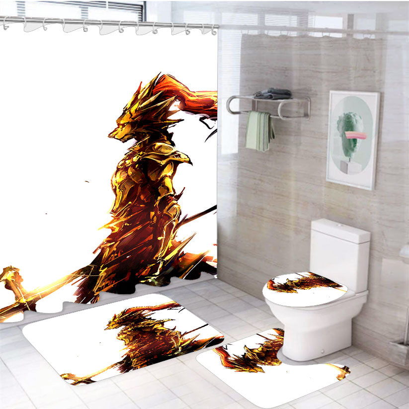 Dark Souls Golden Wallpaper 4Pcs Bathroom Set Shower Curtain