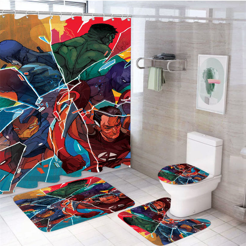 Dc Marvel Comic Covers 4Pcs Bathroom Set Shower Curtain