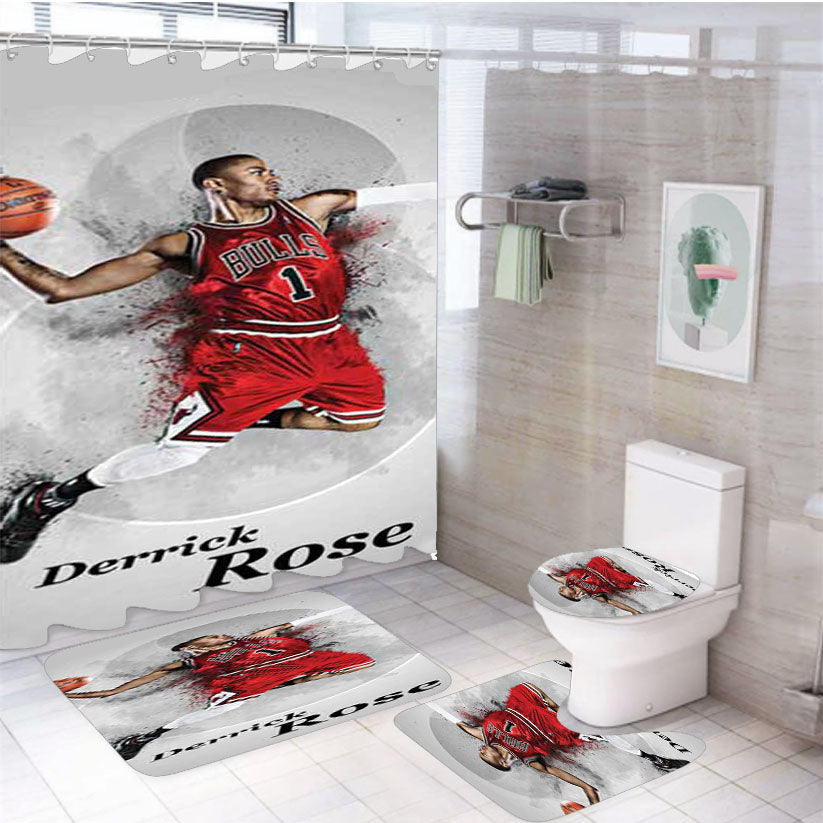 Derrick Rose Grey Circles 4Pcs Bathroom Set Shower Curtain