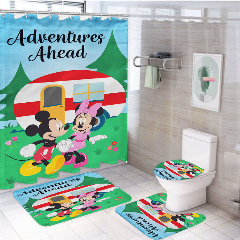 Disney Adventures Ahead Camper Mickey And Minnie 4Pcs Bathroom Set Shower Curtain