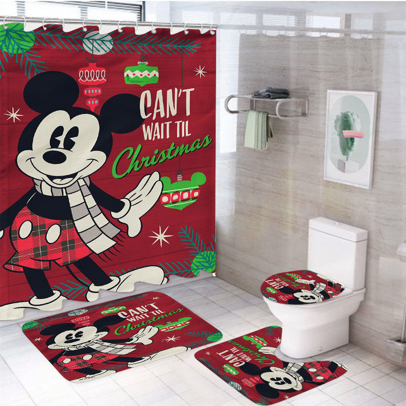 Disney Can'T Wait Til Christmas Mickey 4Pcs Bathroom Set Shower Curtain
