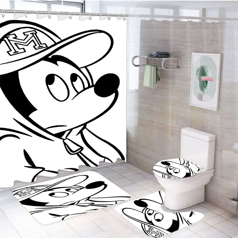 Disney Cartoon Cute Mickey Mouse Swag 4Pcs Bathroom Set Shower Curtain