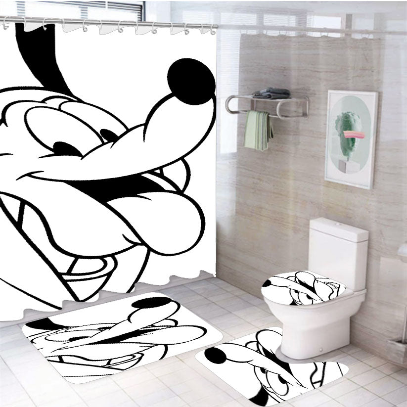 Disney Cartoon Cute Pluto Mickey Dog 4Pcs Bathroom Set Shower Curtain
