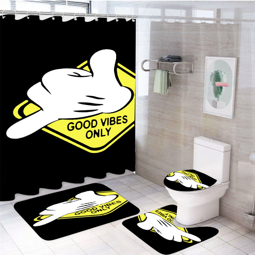 Disney Cartoon Mickey Hand Funny Quote Good Vibes 4Pcs Bathroom Set Shower Curtain