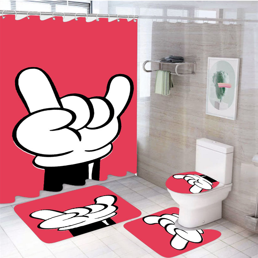 Disney Cartoon Mickey Hand Funny Swag Rock 4Pcs Bathroom Set Shower Curtain