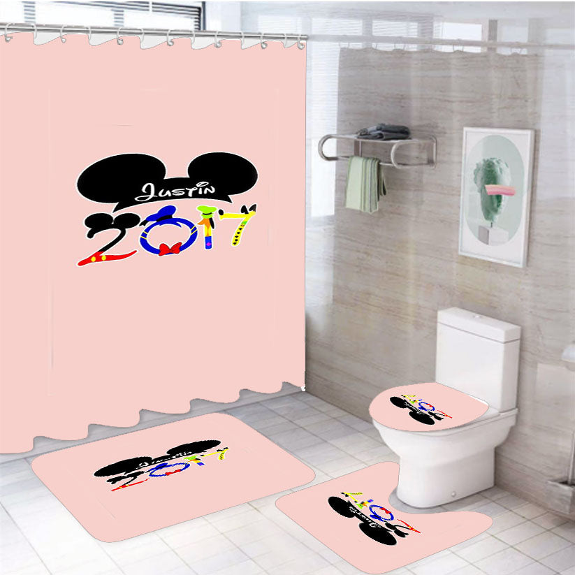 Disney Family Vacation Matching Mickey Mouse 4Pcs Bathroom Set Shower Curtain